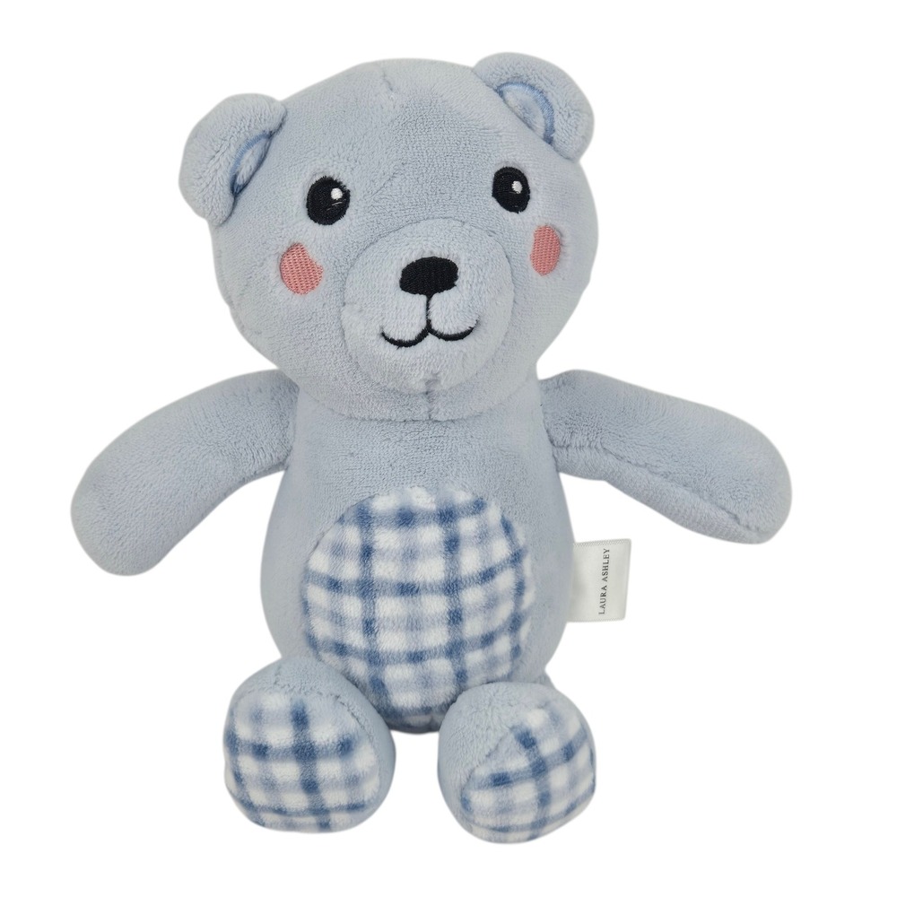 Laura Ashley Kata Bear Plush Stuffed Animal Toy Blue Plaid 8"